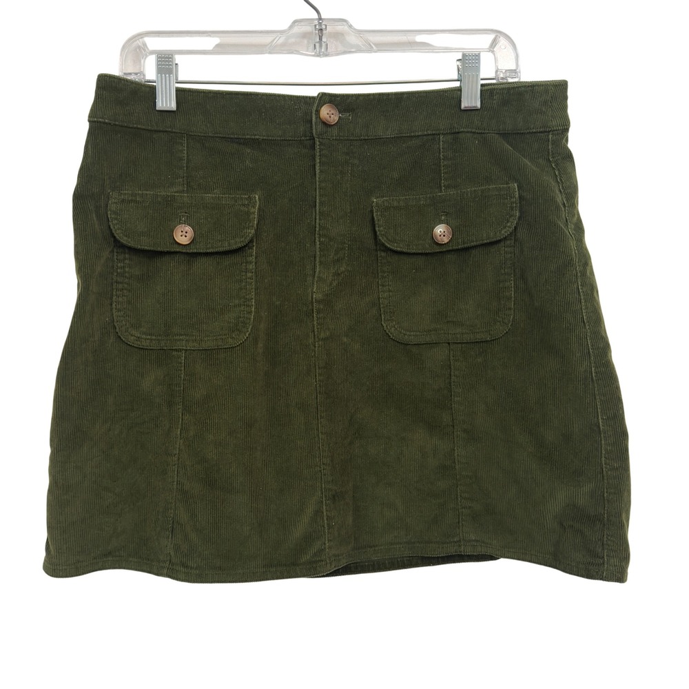 J.Crew Corduroy Mini Skirt 10 Olive Green Patch Pocket A Line Dark Academia